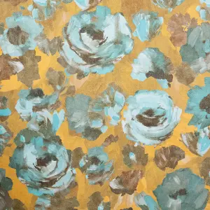 Galerie Julie Feels Home Blue/Gold Large Paeonia Shimmery Flowers Wallpaper Roll