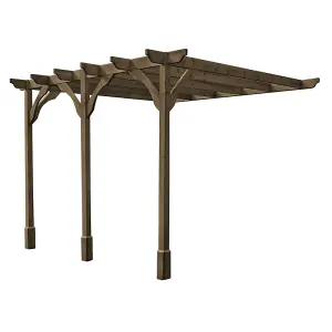 Wall Mounted Premium Pergola 3 Posts - Wood - L300 x W480 x H270 cm - Rustic Brown