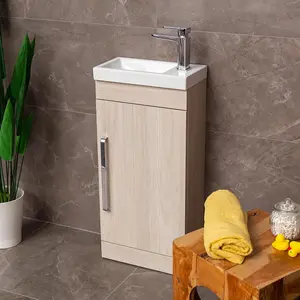 Novela 400mm Floorstanding Cloakroom Vanity Unit in Light Wood