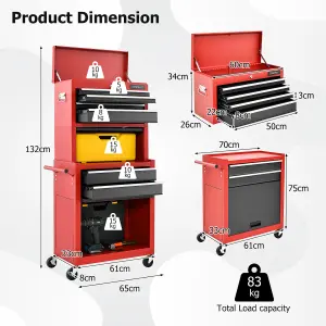 Costway 6 Drawer Rolling Tool Chest Combo Lockable Tool Cabinet with Wheels & Handle