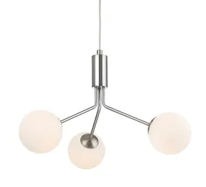 Luminosa Montana 3 Light Globe Fitting Brushed Steel with Opal White Glass