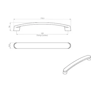 4x Flat Fronted Bow Pull Handle 179 x 19mm 160mm Fixing Centres Satin Nickel