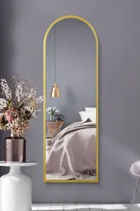 The Arcus - Gold Framed Arched Leaner / Wall Mirror 63" X 21" (160CM X 53CM)