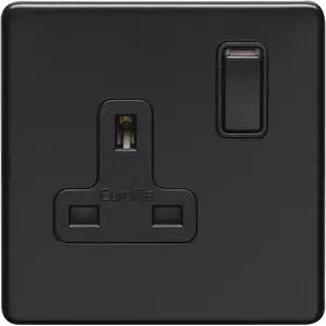 1 Gang DP 13A Switched UK Plug Socket SCREWLESS MATT BLACK Wall Power Outlet