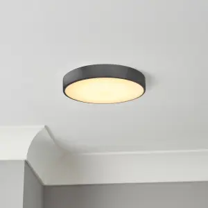 GoodHome Wapta Flush Matt Metal & plastic Black Bathroom LED Ceiling light