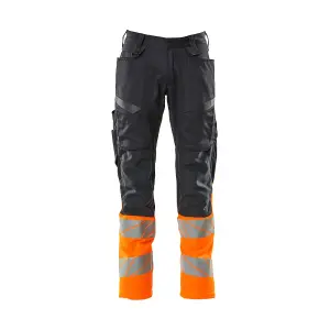 Mascot Accelerate Safe Trousers with Kneepad Pockets - Dark Navy/Hi-Vis Orange   (34.5) (Leg Length - Regular)