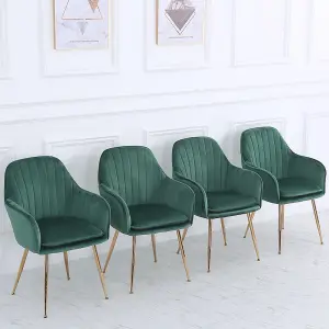 Set of 4 Green Frosted Velvet Upholstered Dining Chairs Kitchen Chair Set Armchair with Metal Legs