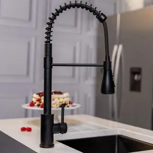 Flode Fjadra Pull Out Kitchen Sink Mixer Tap Spring Style Mixer Tap Matt Black Oval Head