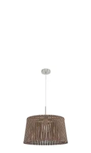 Pendant Ceiling Light Colour Satin Nickel Steel Shade Dark Brown Wood E27 1x60W