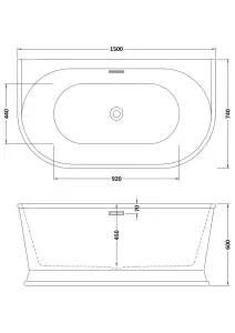 Contemporary Back To Wall Freestanding Bath from Balterley - 1500mm x 760mm