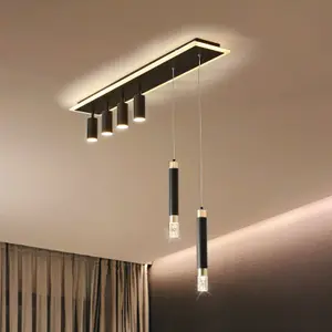 Garwarm 6-Light Black Dimmable LED Linear Pendant Light with Remote