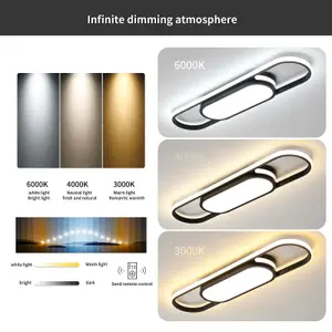 Garwarm Flush Mount Ceiling Lights Dimmable Black LED Ceiling Lamp with Remote Control Acrylic Linear Ceiling Lighting