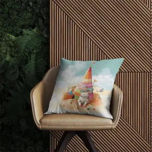 Cat On A Beach Holiday Outdoor Cushion 60cm x 60cm