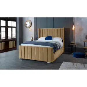 Meriso Plush Velvet Beige Bed Frame