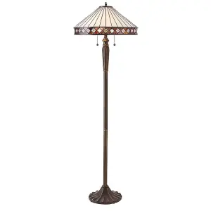 Luminosa Fargo 2 Light Floor Lamp Dark Bronze, Tiffany Glass, E27