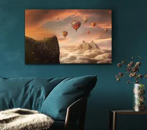 Hot Air Balloon Valley Canvas Print Wall Art - Medium 20 x 32 Inches