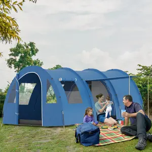 Outsunny 5-6 Man Family Tent Camping Tent with Two Room, Floor & Carry Bag