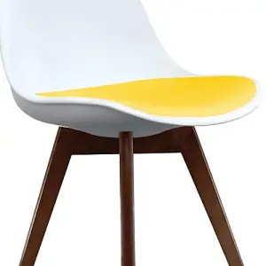 Soho White & Yellow Plastic Dining Chair with Squared Dark Wood Legs