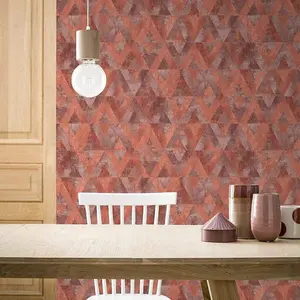 Geometric Wallpaper Rasch Blown Vinyl Paste The Wall Textured Red Gold Metallic