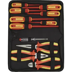 11pc Electricians Tool Kit - VDE Insulated Safety Tool Set - Screwdrivers Pliers