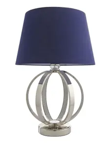 Table Lamp Bright Nickel Plate & Navy Cotton 40W E27 GLS Base & Shade