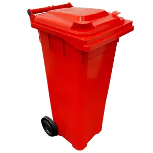 140L Red Coloured Wheelie Bin Compact Sized Ideal For Small Gardens Complete With Rubber Wheels & Lid