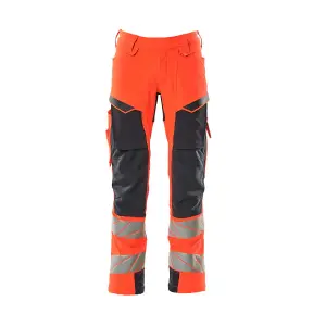 Mascot Accelerate Safe Trousers with Kneepad Pockets - Hi-Vis Red/Dark Navy   (52.5) (Leg Length - Regular)