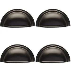 4 PACK - Victorian Cup Handle - Matt Black 76mm Centres Solid Brass Shaker Drawer Pull