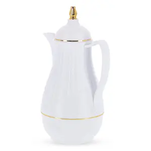 Royalford Glass Vacuum Flask, Vacuum Insulated Tea Carafe 1000ML -Heat & Cold Retention, Thermal Insulated Airpot, White