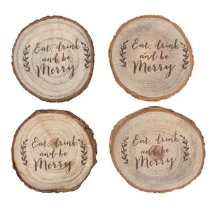 Set of 4 Wooden Christmas Log Slice Drink Coasters