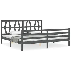 Berkfield Bed Frame with Headboard Grey 200x200 cm Solid Wood