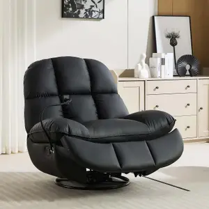 Chicago Faux Leather Swivel & Rocker Manual Recliner Chair Black