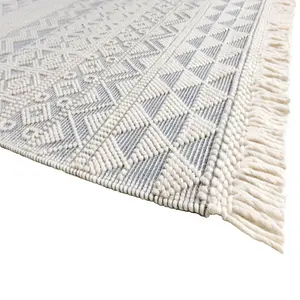 Ivory Kilim Geometric Luxurious Modern Wool Moroccan Wool Hand Made Rug For Dining Room Bedroom & Living Room-120cm X 170cm