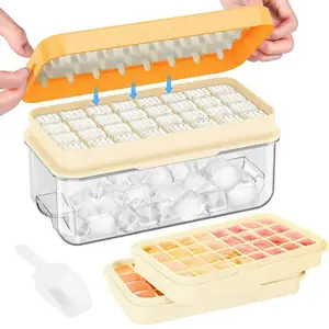 Ice Cube Tray - Cube Ice Ice Trays with Lid & Bin for Freezer - Mini Ice Cube Maker - 64pcs Easy Ice Cube Removal