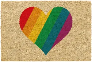 Rainbow Heart Shaped Novelty Doormat Unique Coir Front Doormats