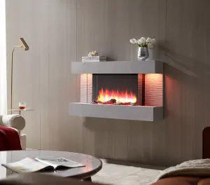 FLAMME Kingston Wall Mounted Fireplace up to 60" with 3 Flame Colours and 13 Mood Lighting Options (43" CEMENT GREY)