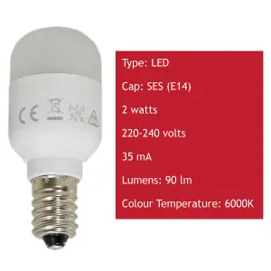 Whirlpool LED Light Bulb Lamp for Hotpoint Indesit Fridge Freezer SES E14 220-240V 2W