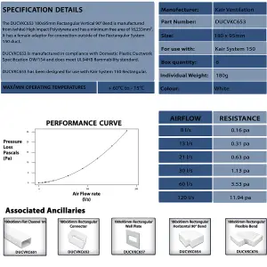 Kair 90 Degree Vertical Elbow Bend 180mm x 90mm - 7 x 4 inch Rectangular Plastic Ducting Adaptor