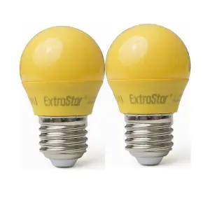 Extrastar 4W Yellow LED Golf Ball Modern Coloured Light Bulb E27 (Pack of 2)