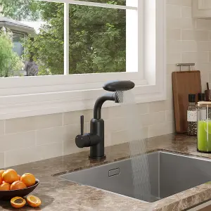 G1/2 Pull-out Sprayer Retractable Kitchen Faucet with 4 Modes in Black