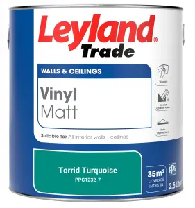 Leyland Trade Vinyl Matt Walls & Ceilings Emulsion Paint Torrid Turquoise (PPG1232-7) 2.5L