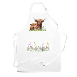 Purely Home Highland Cow Apron - Kitchen Cooking & Baking Mum Calf Gift/Present