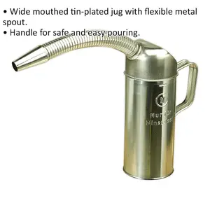 1 Litre Tin-Plated Metal Measuring Jug with Flexible Spout and Pouring Handle