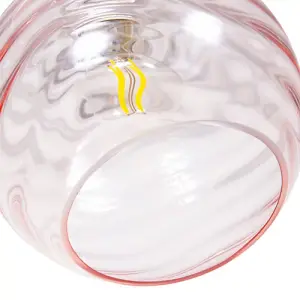 Modern Designer Pink Circular Ribbed Glass Non Electric Pendant Lamp Shade