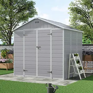 8x6ft Garden Durable Plastic Apex Roof Furniture Storage Tool Shed with lockable Door