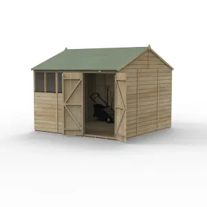 Forest Garden Beckwood 10x10 ft Reverse apex Natural timber Wooden 2 door Shed with floor & 4 windows (Base included)