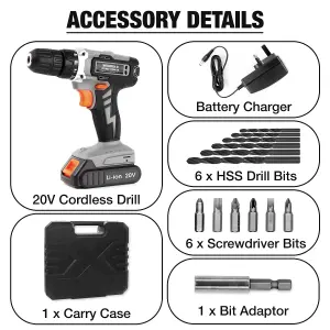 Terratek 20V Orange Cordless Combi Drill Driver and 13 Piece Bit Set