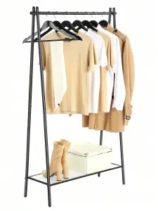 SONGMICS Clothes Rail, Clothes Rack, Garment Rack With Steel Frame, With Hanging Rail And Shelf, Matte Black