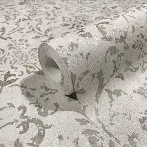 Galerie The New Design Book Metallic Beige Ornamental Mottled Damask Wallpaper Roll