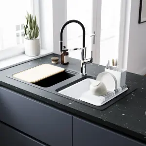 GoodHome Romesco Black Granite 1.5 Bowl Sink & drainer 515mm x 1050mm